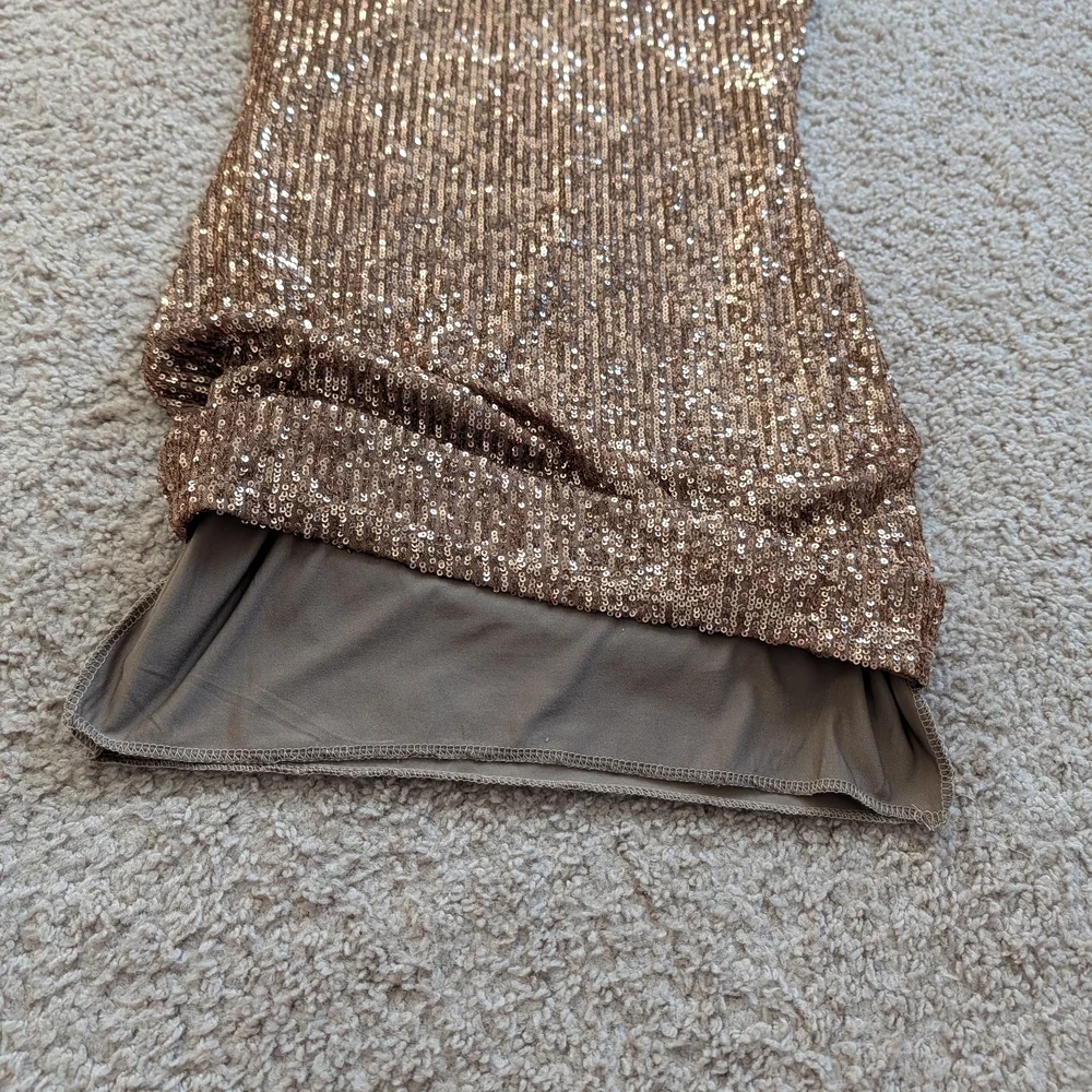 Fashion Nova Mocha Brown Out Til Dawn Sequin Mini Dress Size Large
